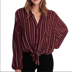 American Eagle Outfitters Maroon and White Striped Blouse w/ front tie Sz L